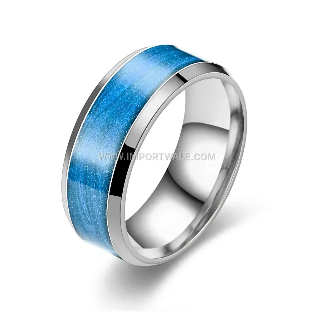 Enameled Pine Grain Pattern Stainless Steel Band Ring