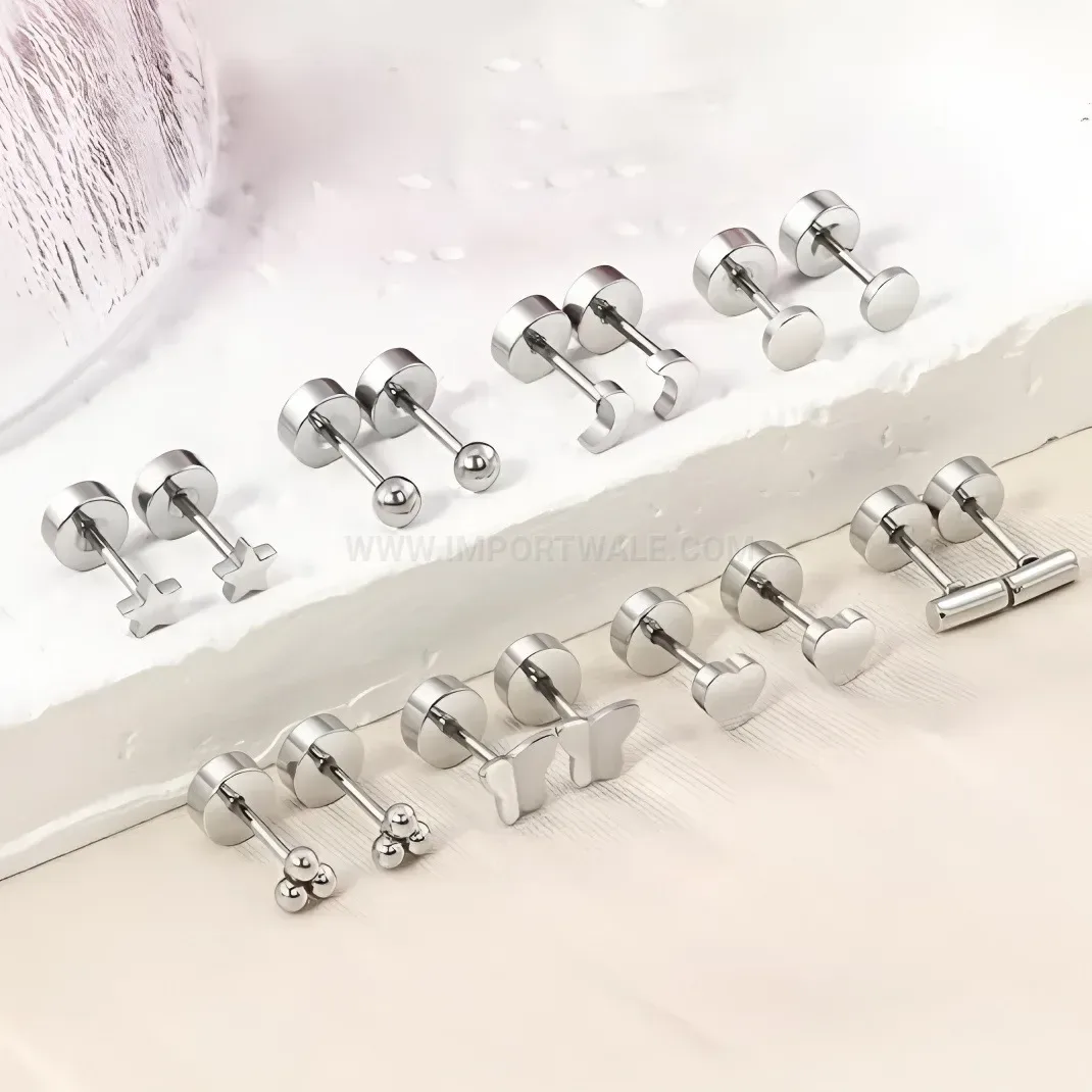 Chic Stainless Steel Star Moon Heart Piercing Stud Earrings Set