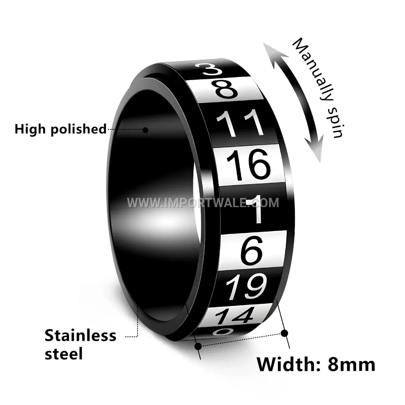 Stainless Steel Arabic Numerals Spinner Ring