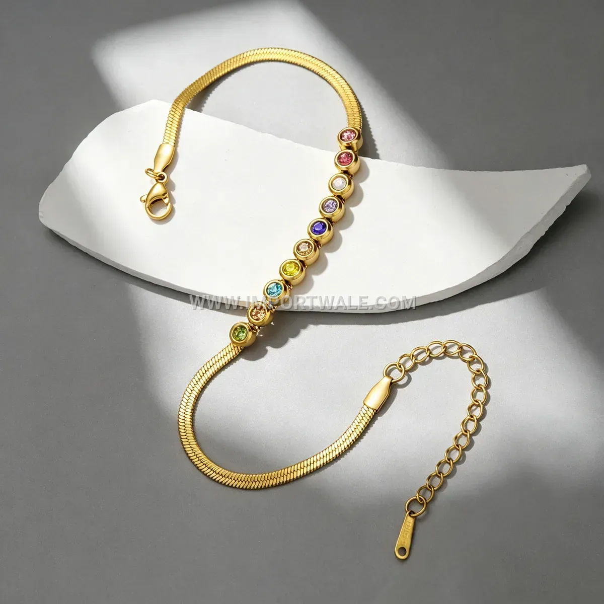 Exotic Colorful Zircon Snake Chain Stainless Steel Anklet