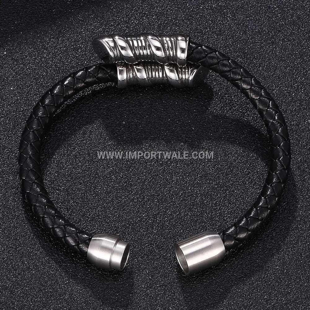Retro Styled Leather Bracelet featuring Stainless Steel Magnetic Hardware