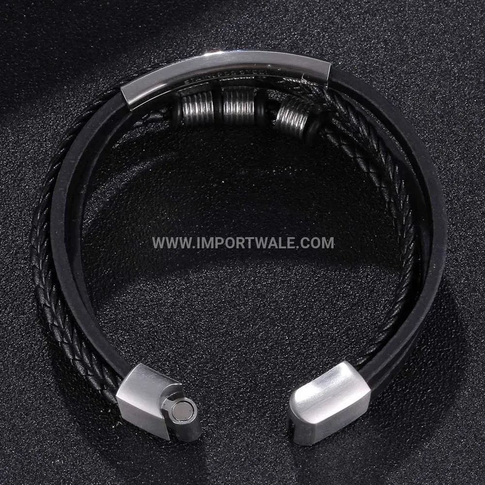 Vintage Braided Leather Stainless Steel Punk Bracelet