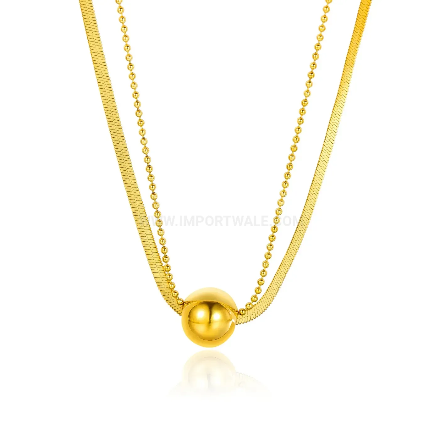 Chic Gold Plated Titanium Steel Layered Cuban Chain Necklace with Bead Accent
