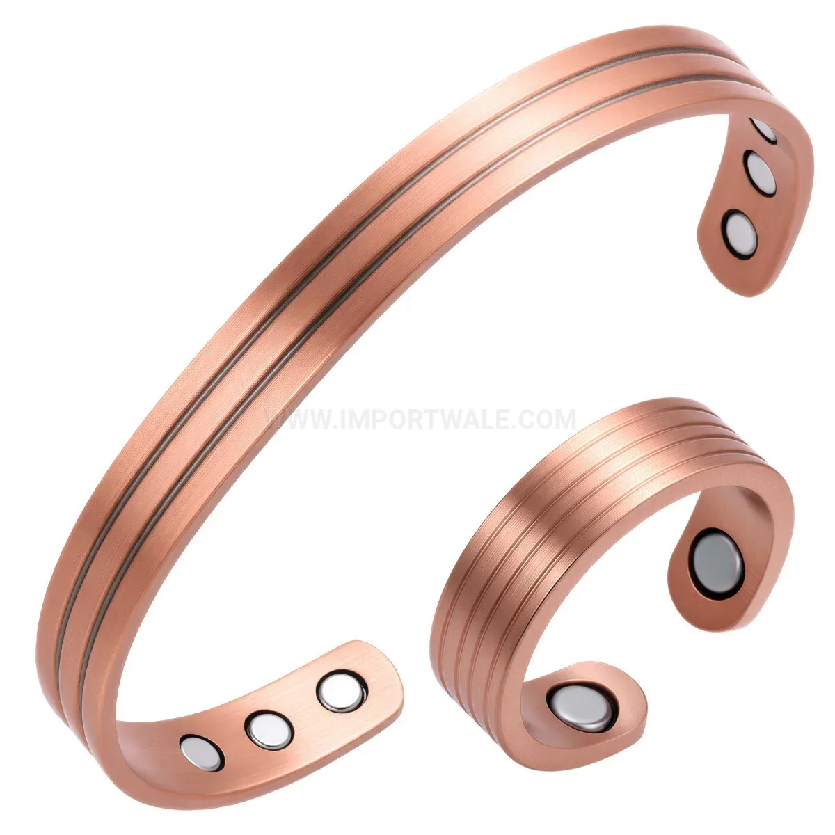 Vintage Striped Red Copper Magnetic Open Cuff Bracelet