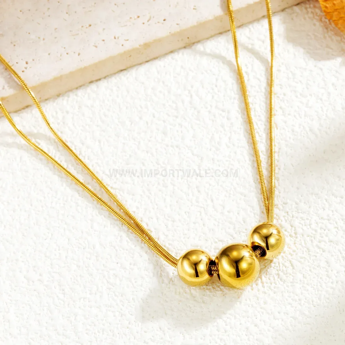 Double Layer Titanium Steel Snake Chain Choker with Metallic Spheres