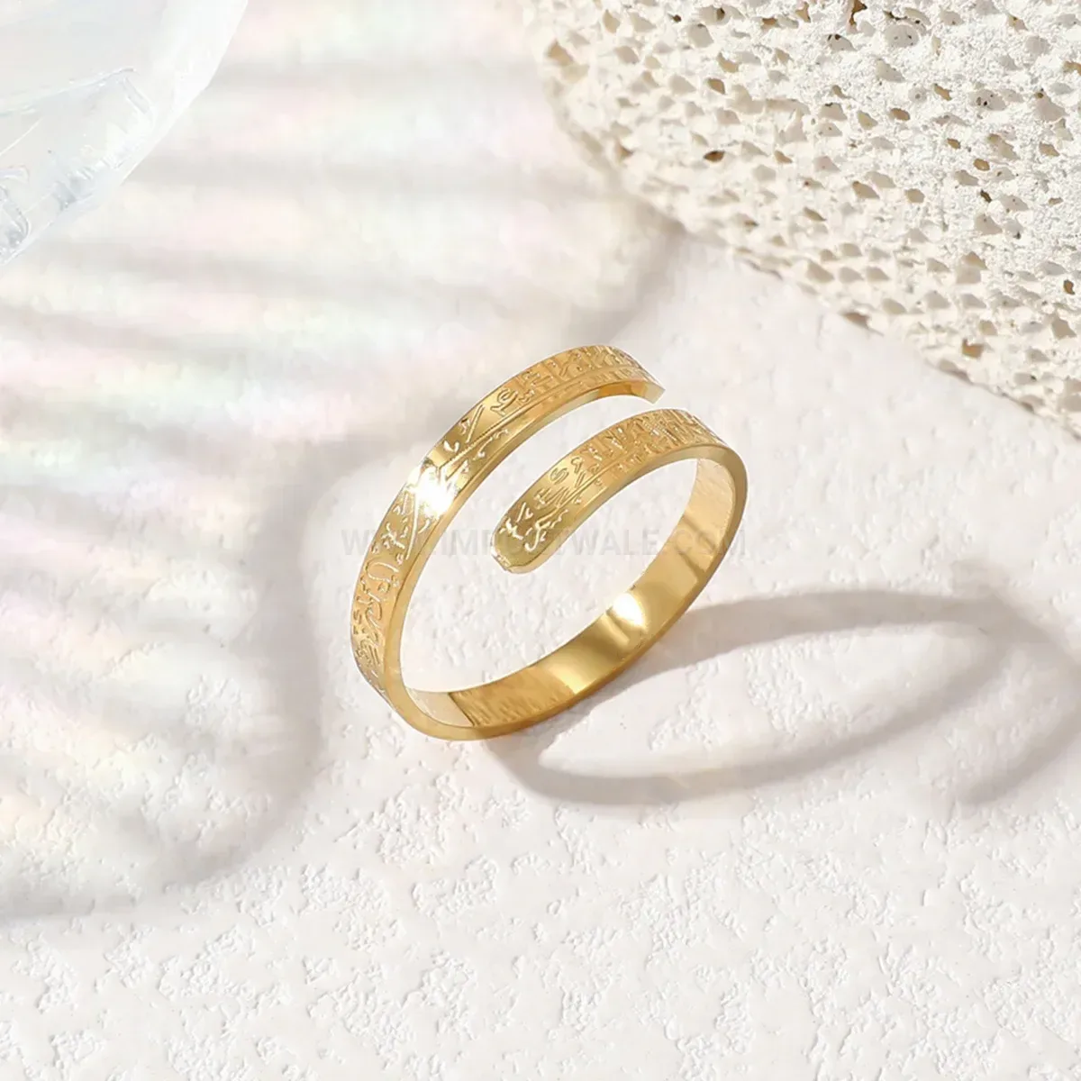 Adjustable Gold Plated Stainless Steel Open Script Ring