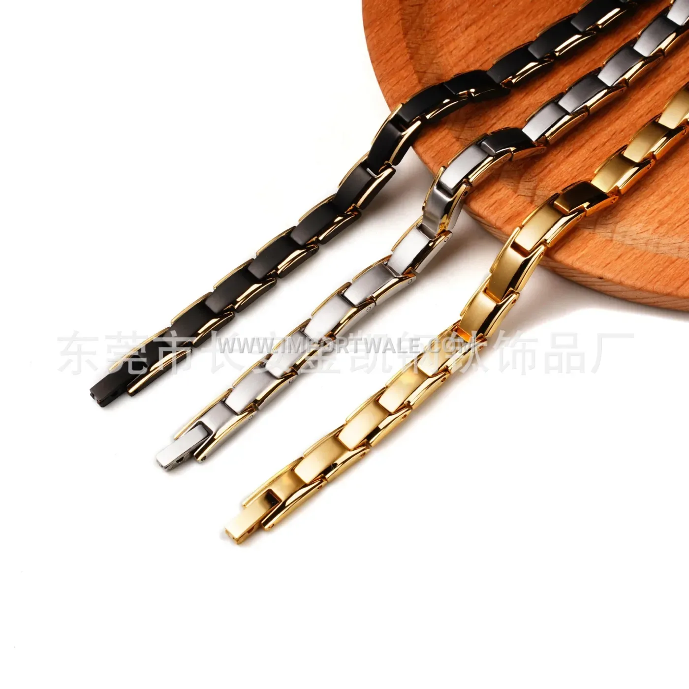 Geometric Two-Tone Titanium Steel Link Bracelet for Women