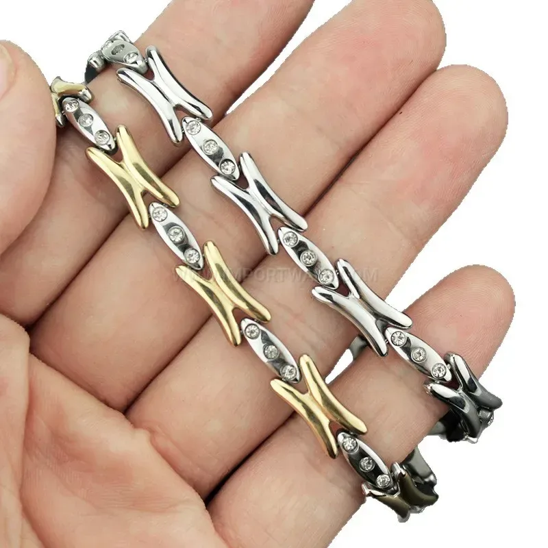 Designer Delicate Titanium Steel H Letter Rhinestone Bio Magnetic Bracelet