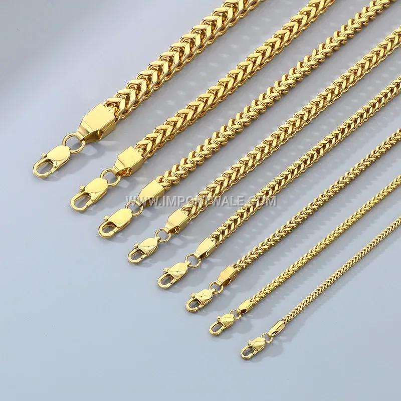 Gold Plated Mirror Polished Stainless Steel Franco Chain Necklace