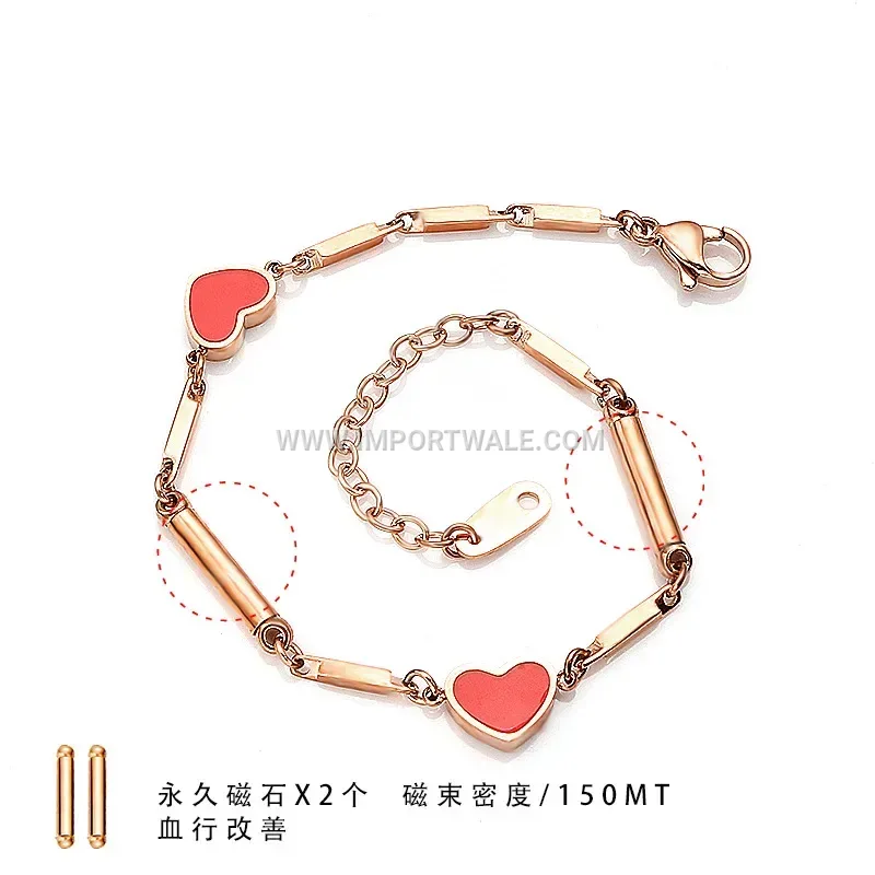 Rose Gold Titanium Steel Heart Link Magnetic Bracelet