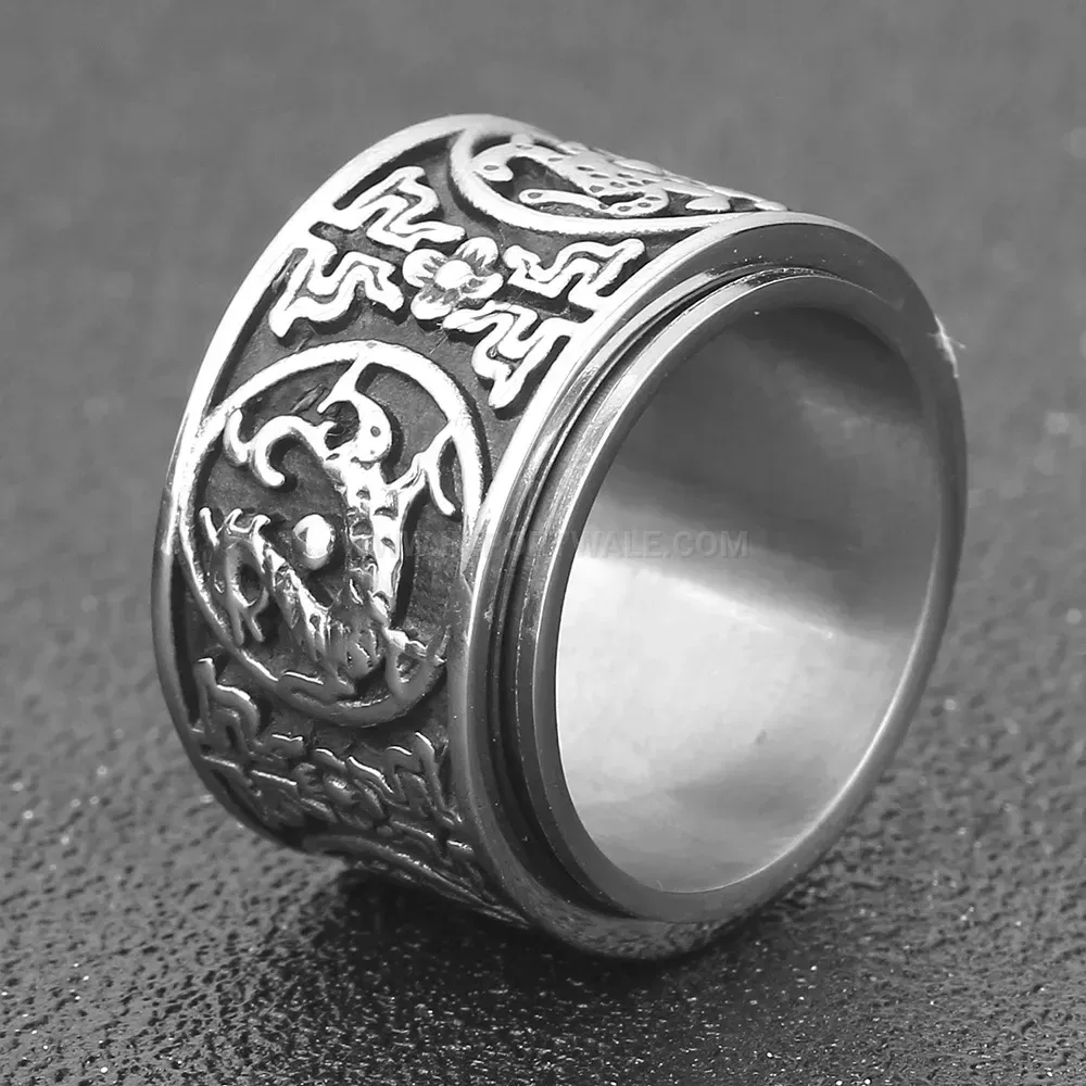 Stylish Vintage Finish Stainless Steel Dragon Spinner Ring