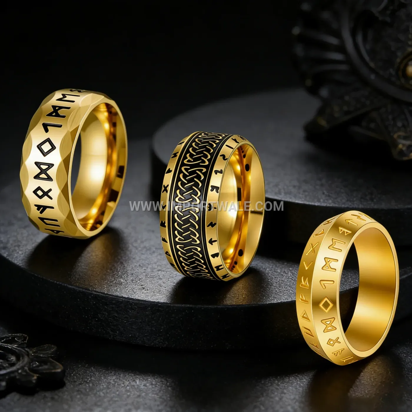 Spinning Zirconia Inlaid Etched Stainless Steel Band Ring