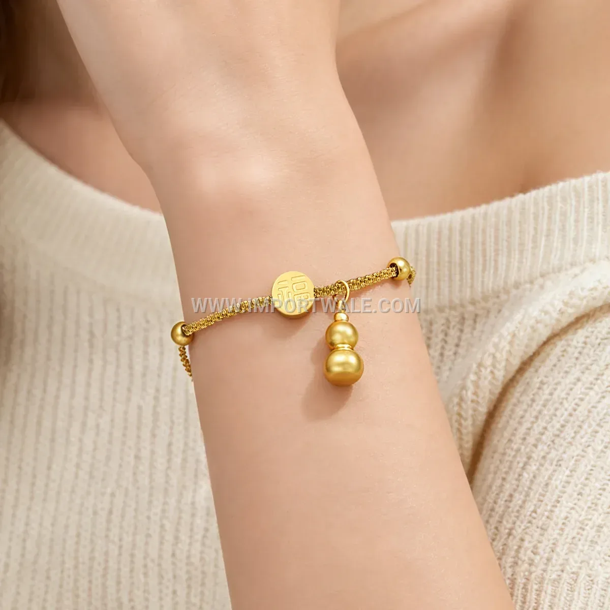 18K Gold Plated Stainless Steel Gourd Charm Anklet