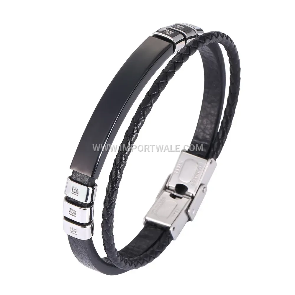 Multi-Strand Braided Leather Bracelet with Inlaid Steel Clasp
