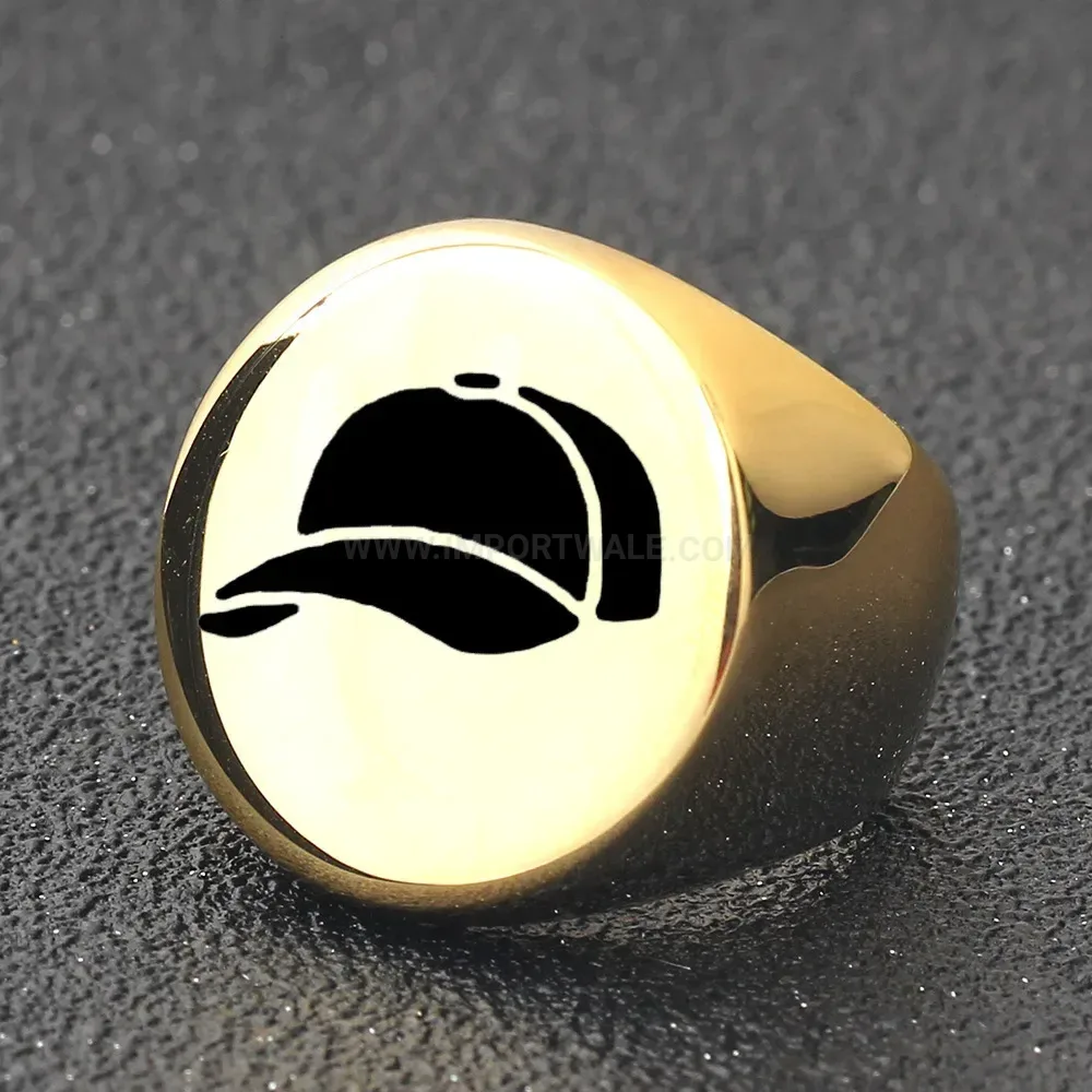 Fashion Engraved Sports Graphic Stainless Steel Round Signet Ring