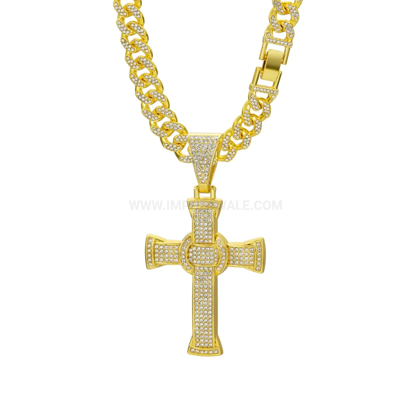 Designer Iced Out Cross Pendant Miami Cuban Chain Necklace