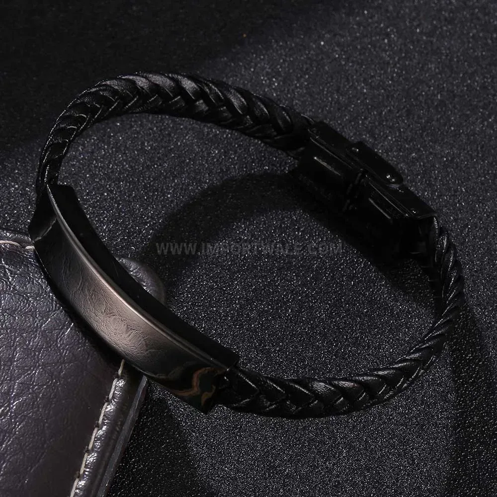 Vintage Black Braided Leather Stainless Steel Men's Bracelet