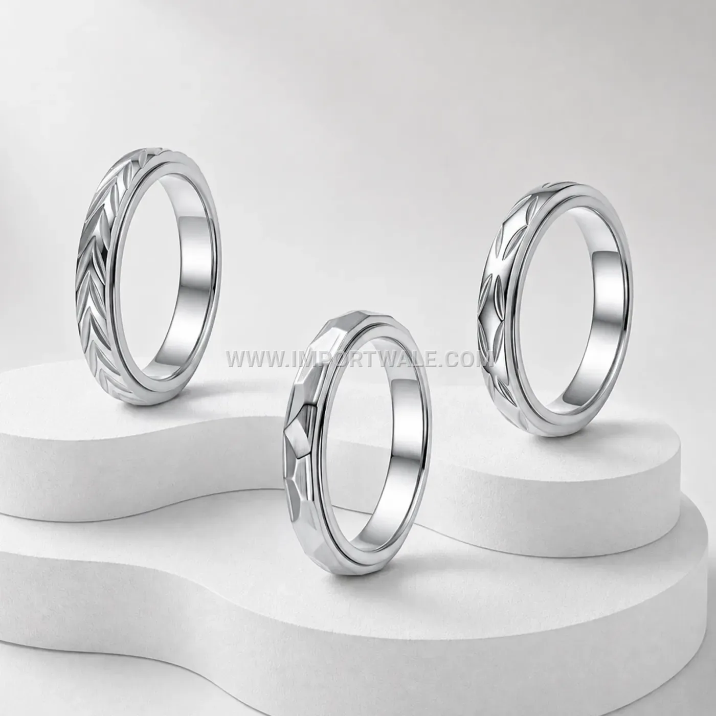 Stainless Steel Rhinestone Band Ring with Two Tone Finish