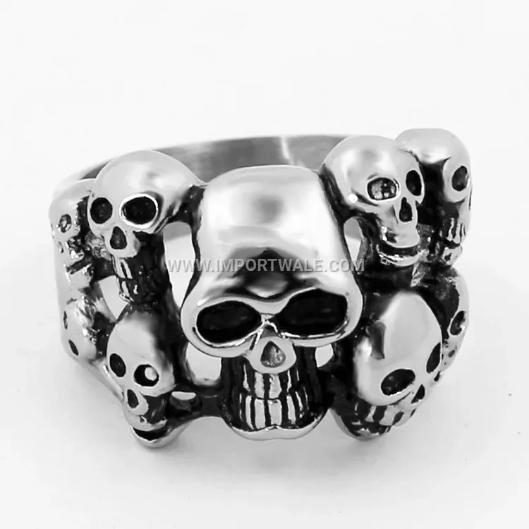 Double Layer Skull Titanium Steel Biker Ring