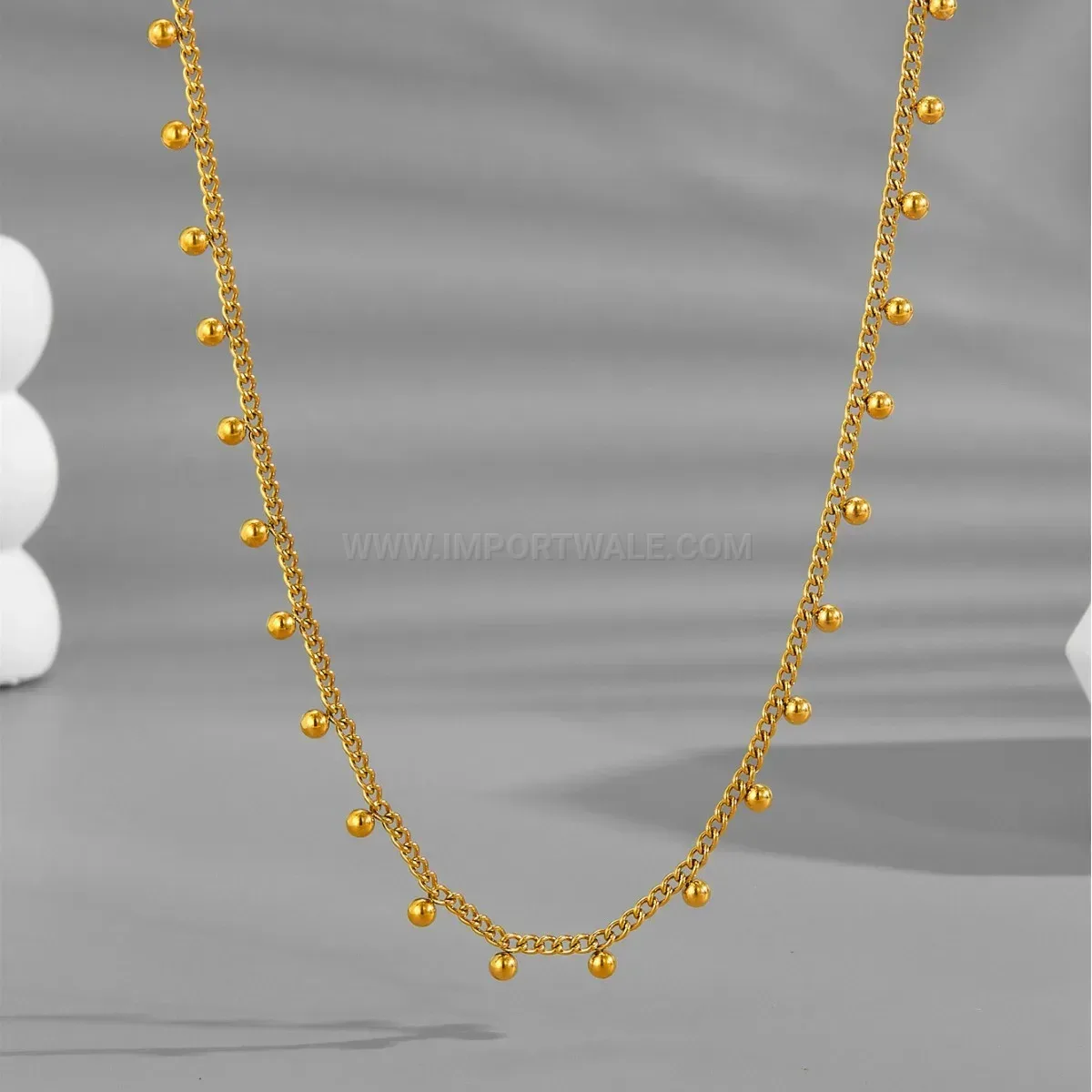 Trendy Electroplated 18K Gold Plated Bead Detail Titanium Steel Chain