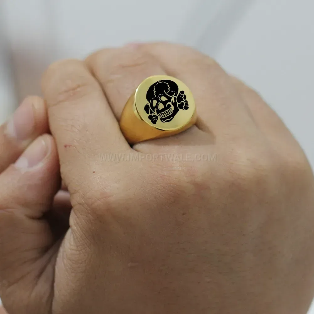 Designer Round Laser Engraved Skull Motif Stainless Steel Ring