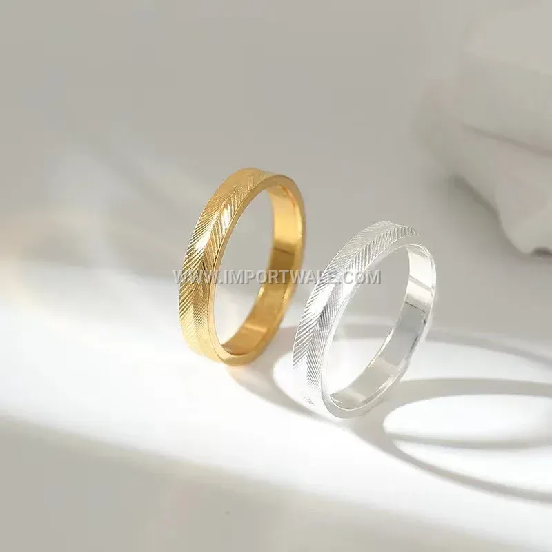 Textured Feather Pattern Stainless Steel Band Ring