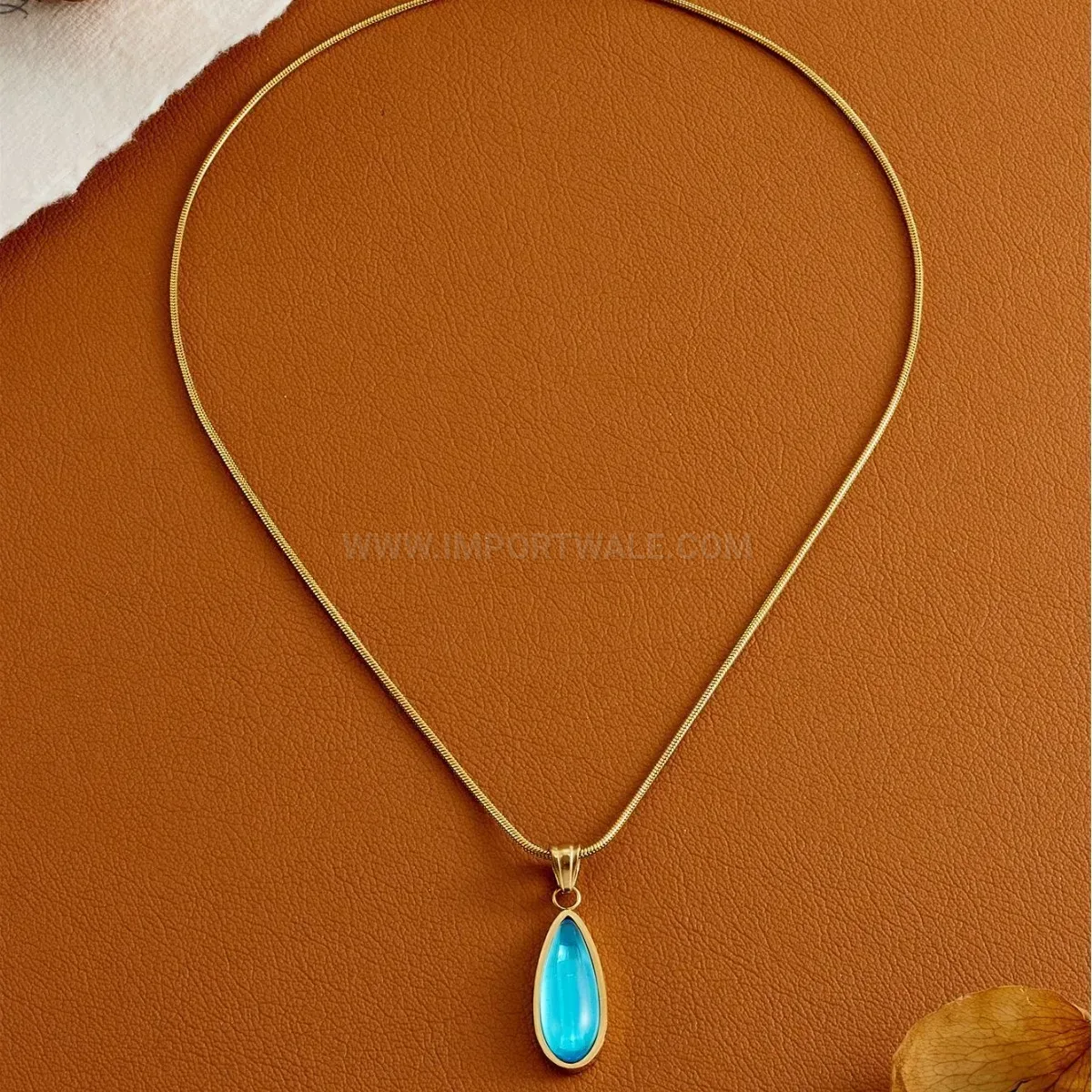 Chic Sleek Teardrop Titanium Steel Snake Chain Pendant Necklace