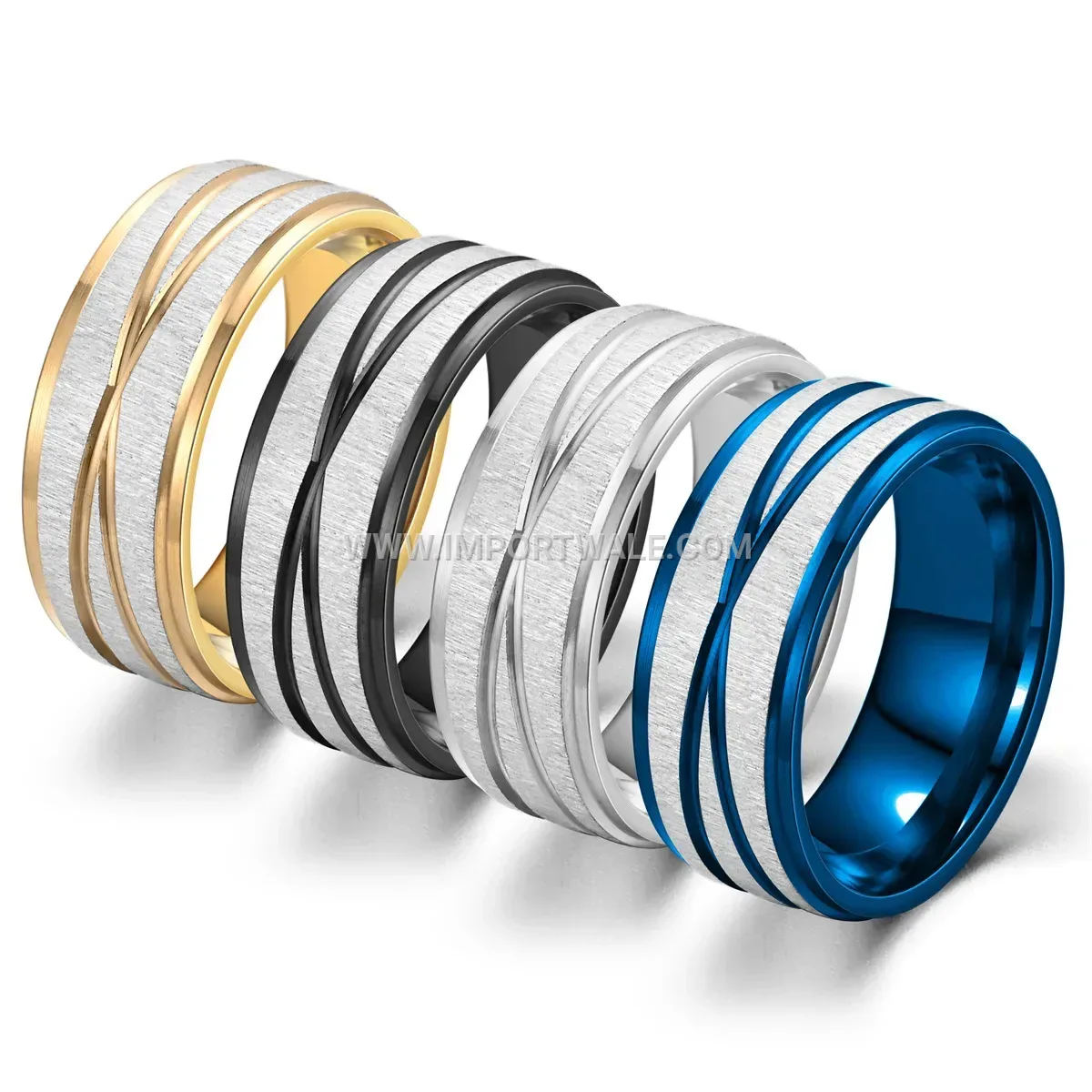 Wide Stainless Steel Ring with Textured Cross Lines