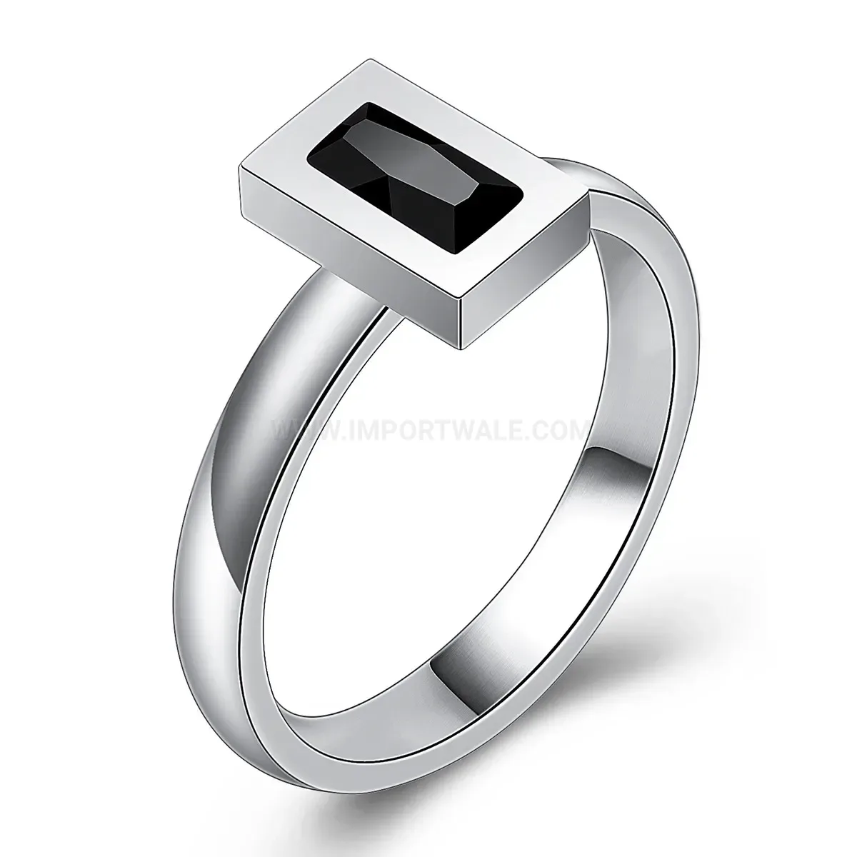 Modern Square Crystal Inset Stainless Steel Statement Ring