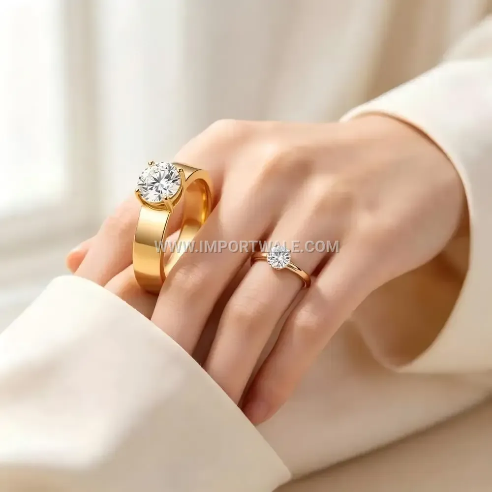 Claw Set Zircon Stainless Steel Solitaire Ring