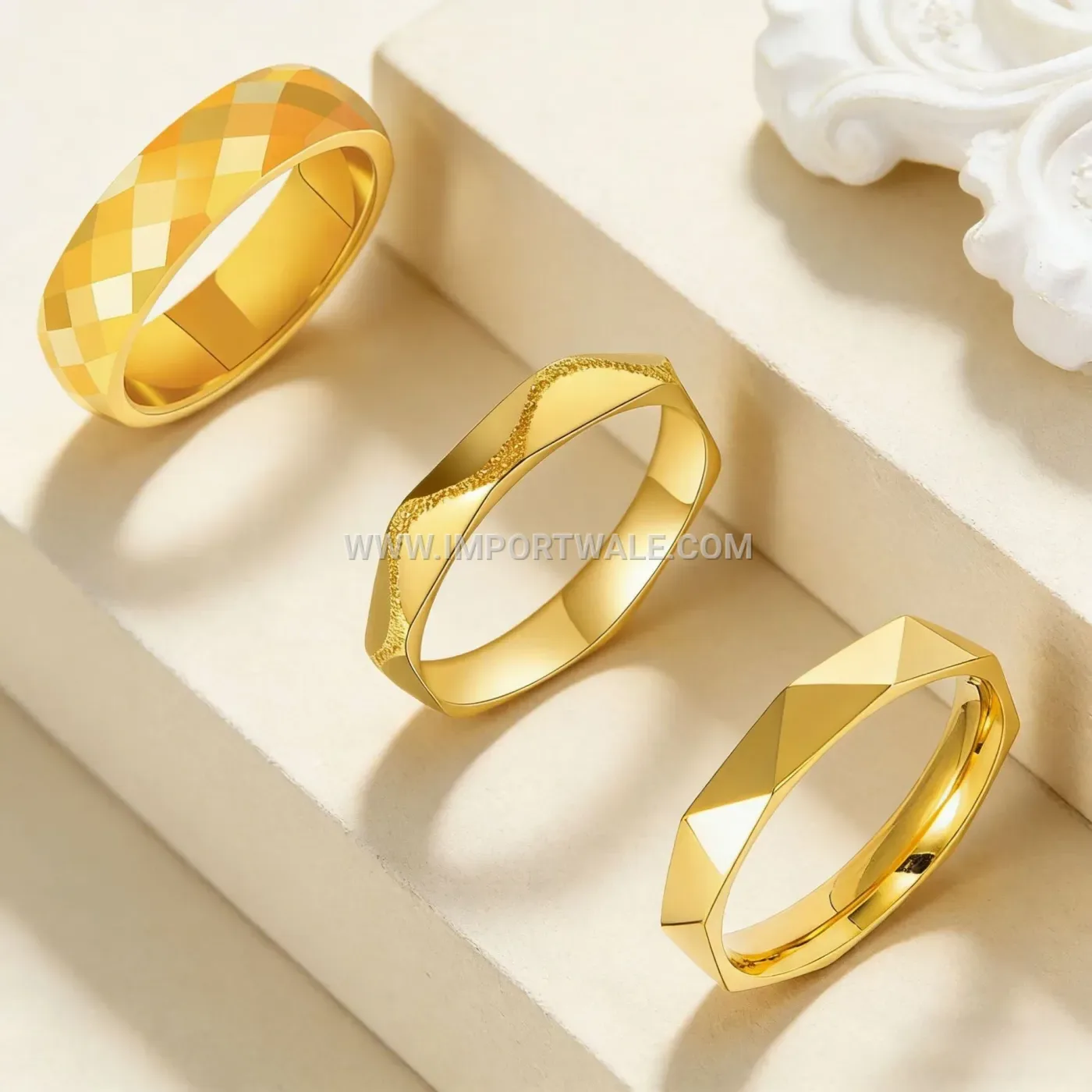 Faceted Geometric Stainless Steel Stacking Ring Set