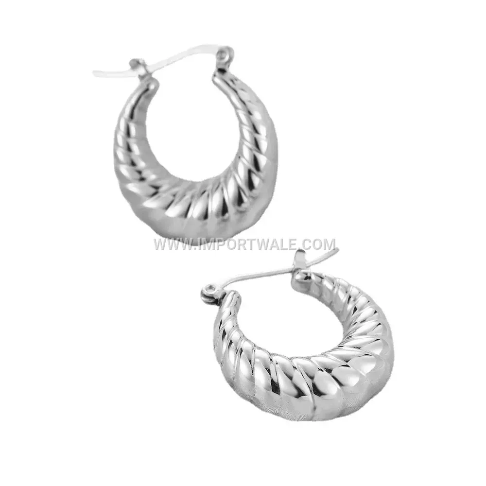 Textured Stainless Steel Chunky Huggie Hoop Earrings