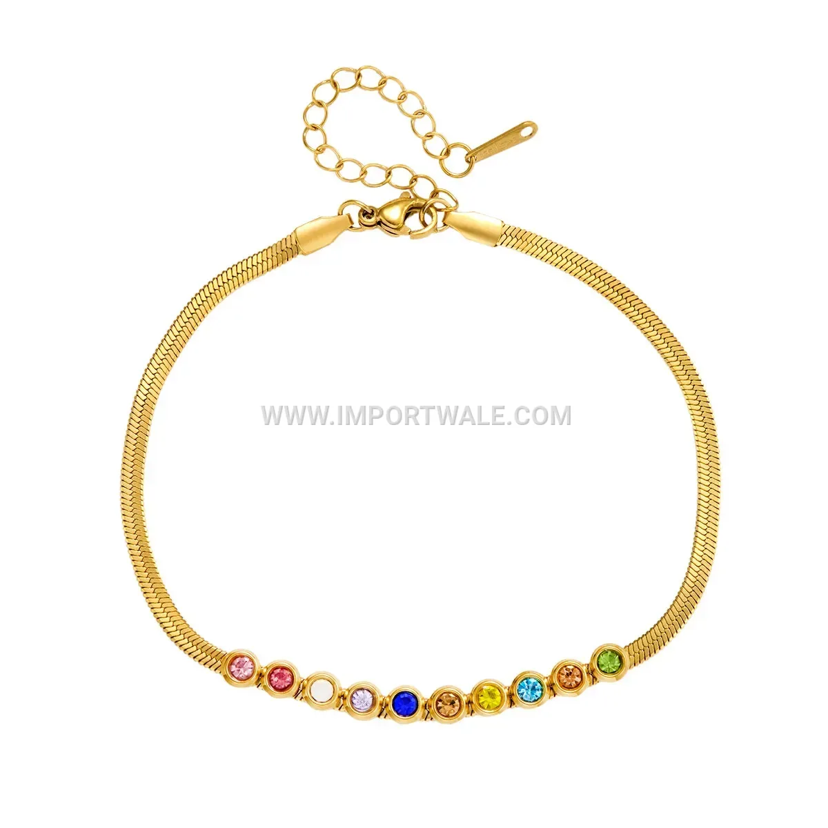 Exotic Colorful Zircon Snake Chain Stainless Steel Anklet
