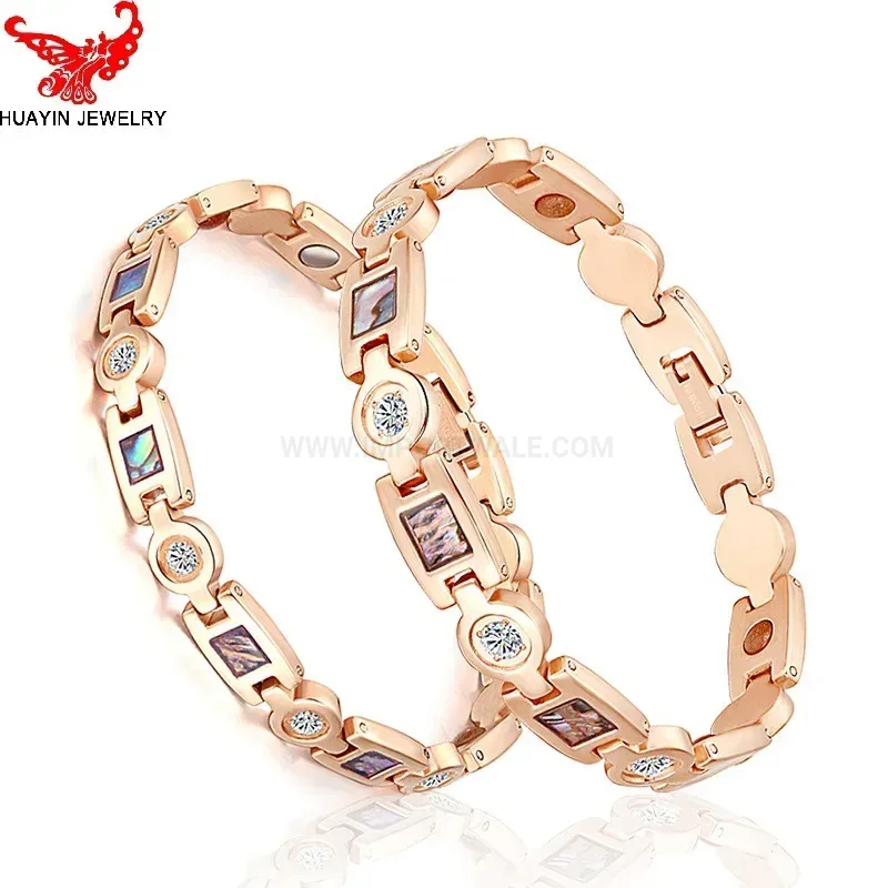 Stylish Shell Inlaid Titanium Bio Magnetic Couple Bracelet