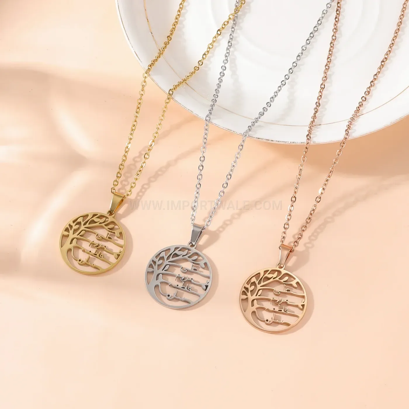 Stylish Tree of Life Islamic Calligraphy Stainless Steel Pendant Necklace
