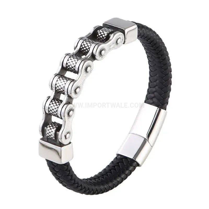 Stylish Handcrafted Braided Leather Stainless Steel Bangle