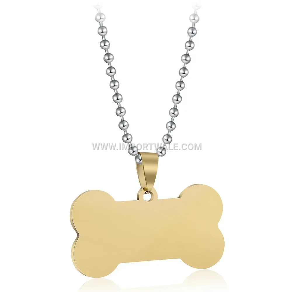 Polished Stainless Steel Dog Tag Style Pendant Necklace