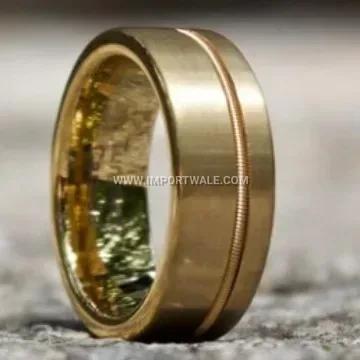 Matte Stainless Steel Band Ring with Off-Center Inlay