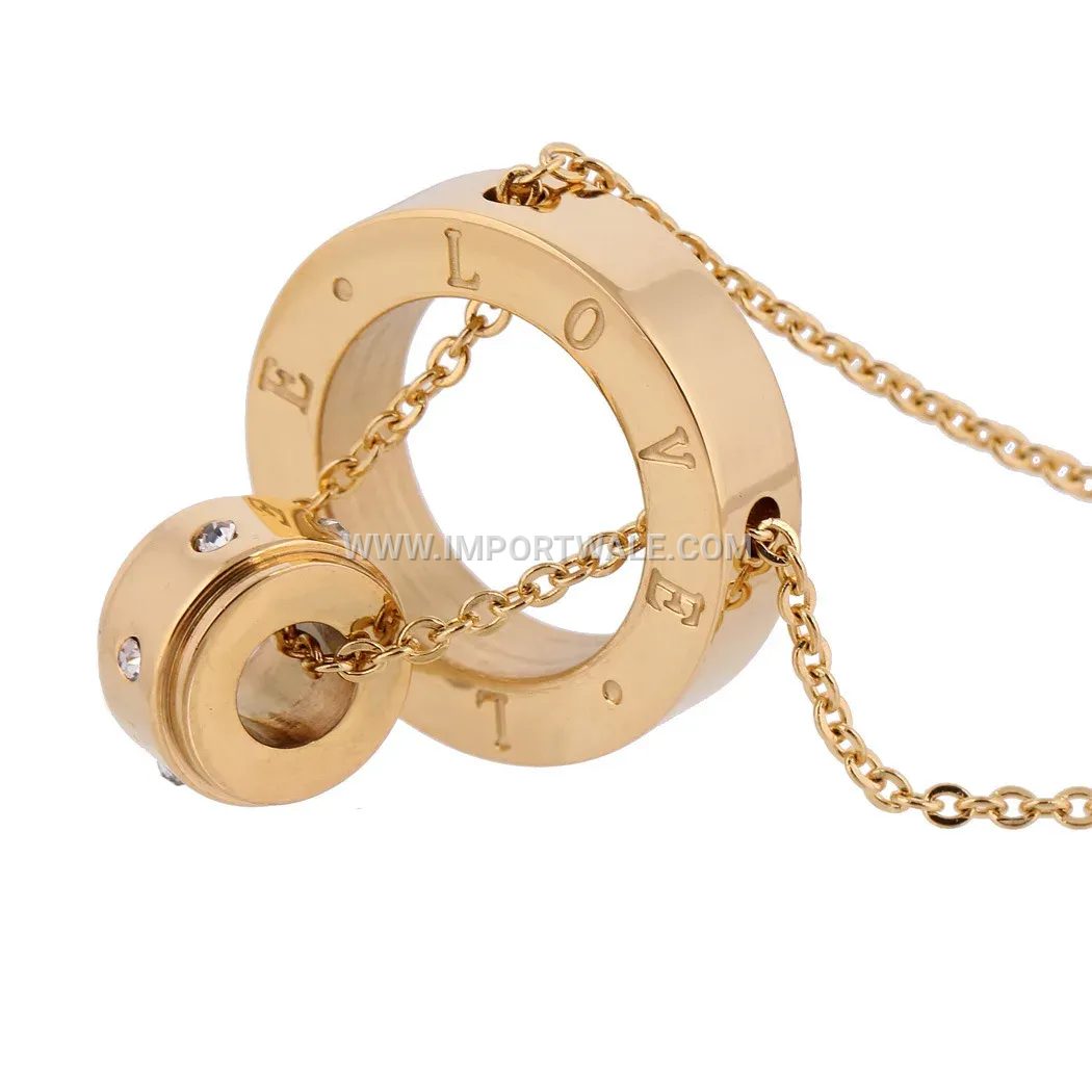 Minimalist Geometric Circular Cutout Stainless Steel Love Pendant Necklace