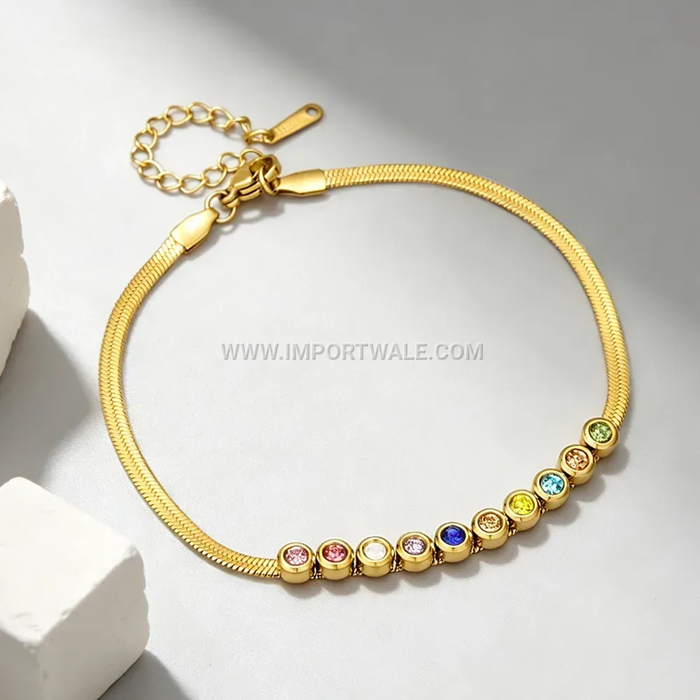Exotic Colorful Zircon Snake Chain Stainless Steel Anklet