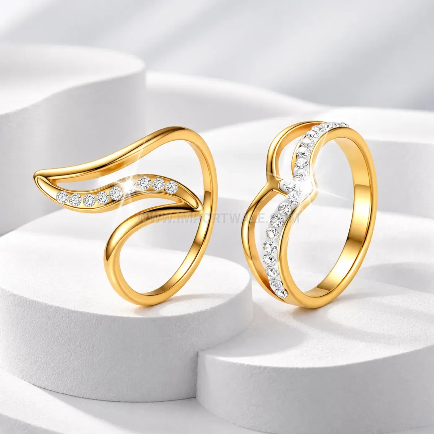 Curved Wave Diamond Stainless Steel Stacking Ring Set