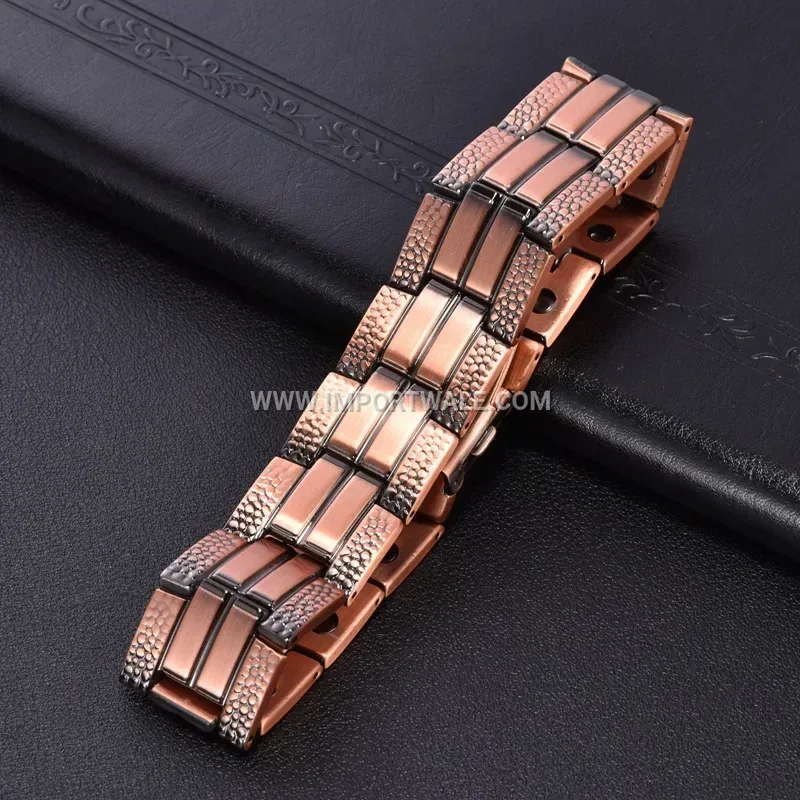 Vintage Cracked Pattern Pure Copper Magnetic Link Bracelet
