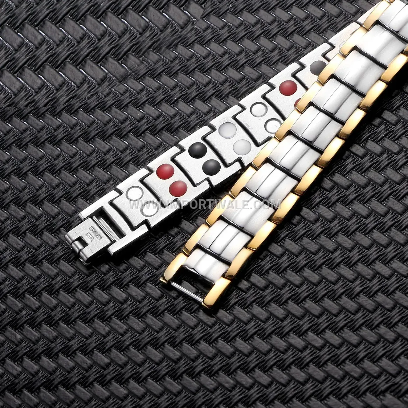 Gold-Inlaid Geometric Titanium Steel Magnetic Therapy Bracelet
