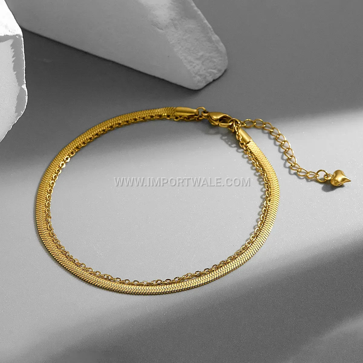 Minimalist Stainless Steel O Chain and Disc Layered Anklet