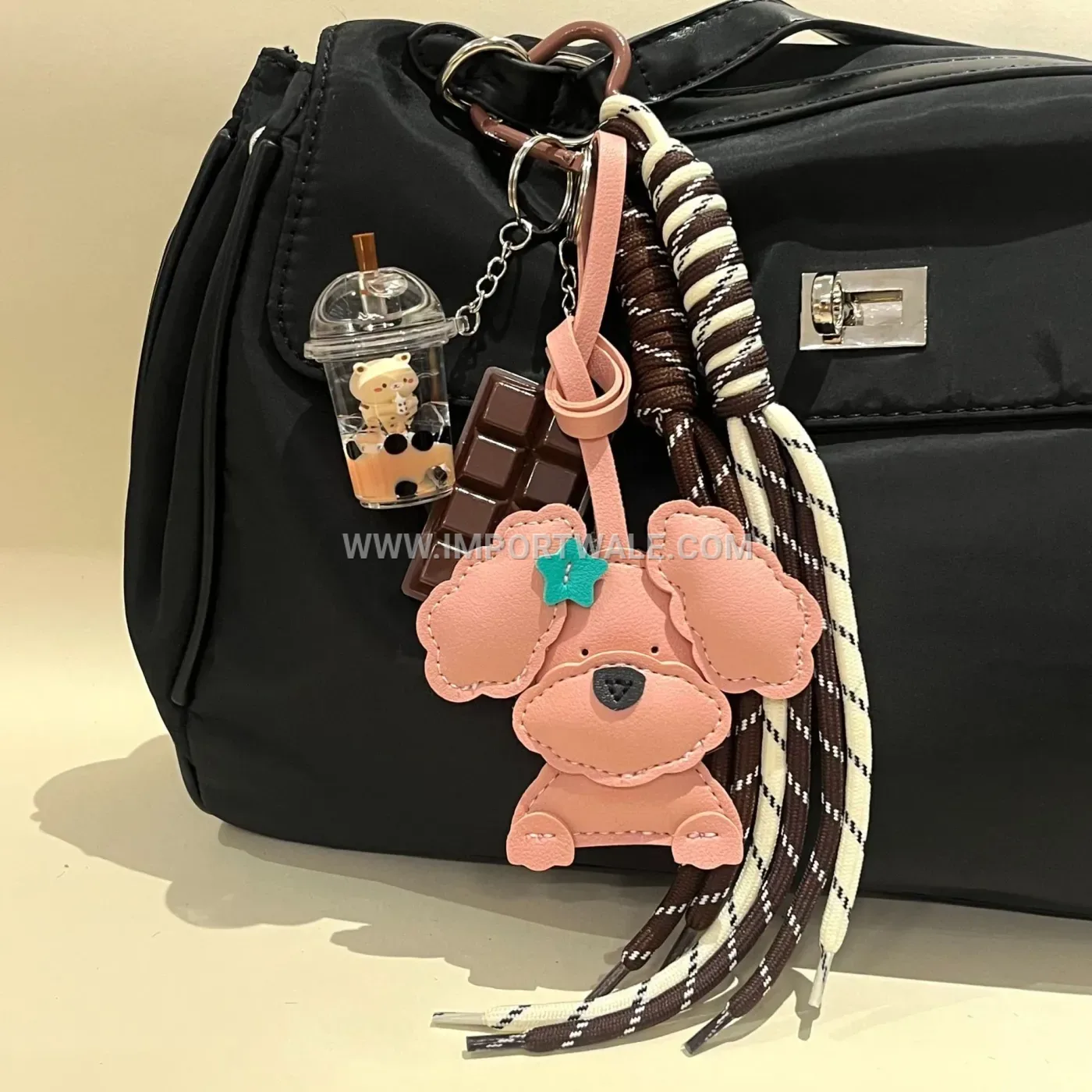 Faux Leather Teddy Dog Bag Charm Keychain