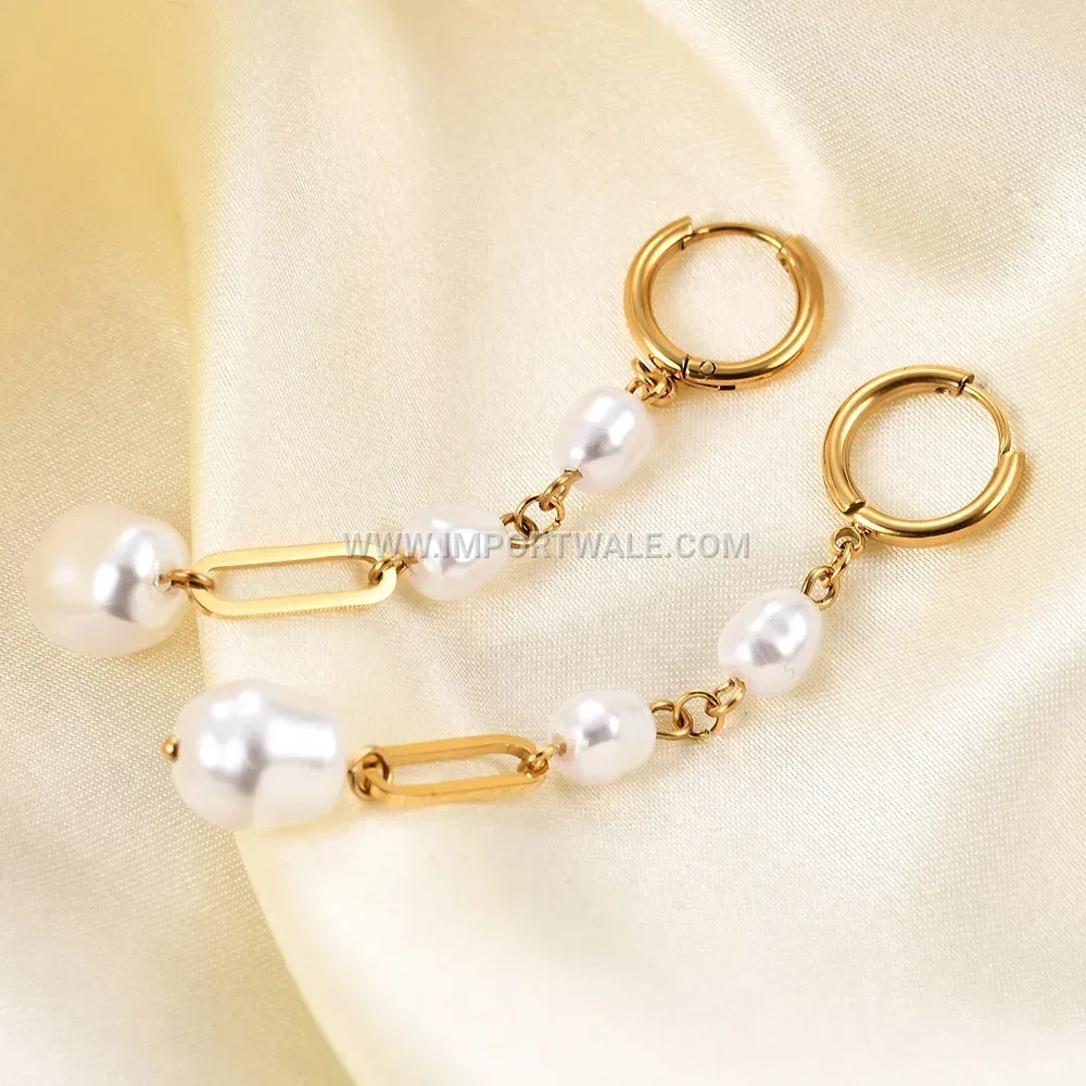 Geometric Long Tassel Drop Earrings Featuring Imitation Pearl Accents