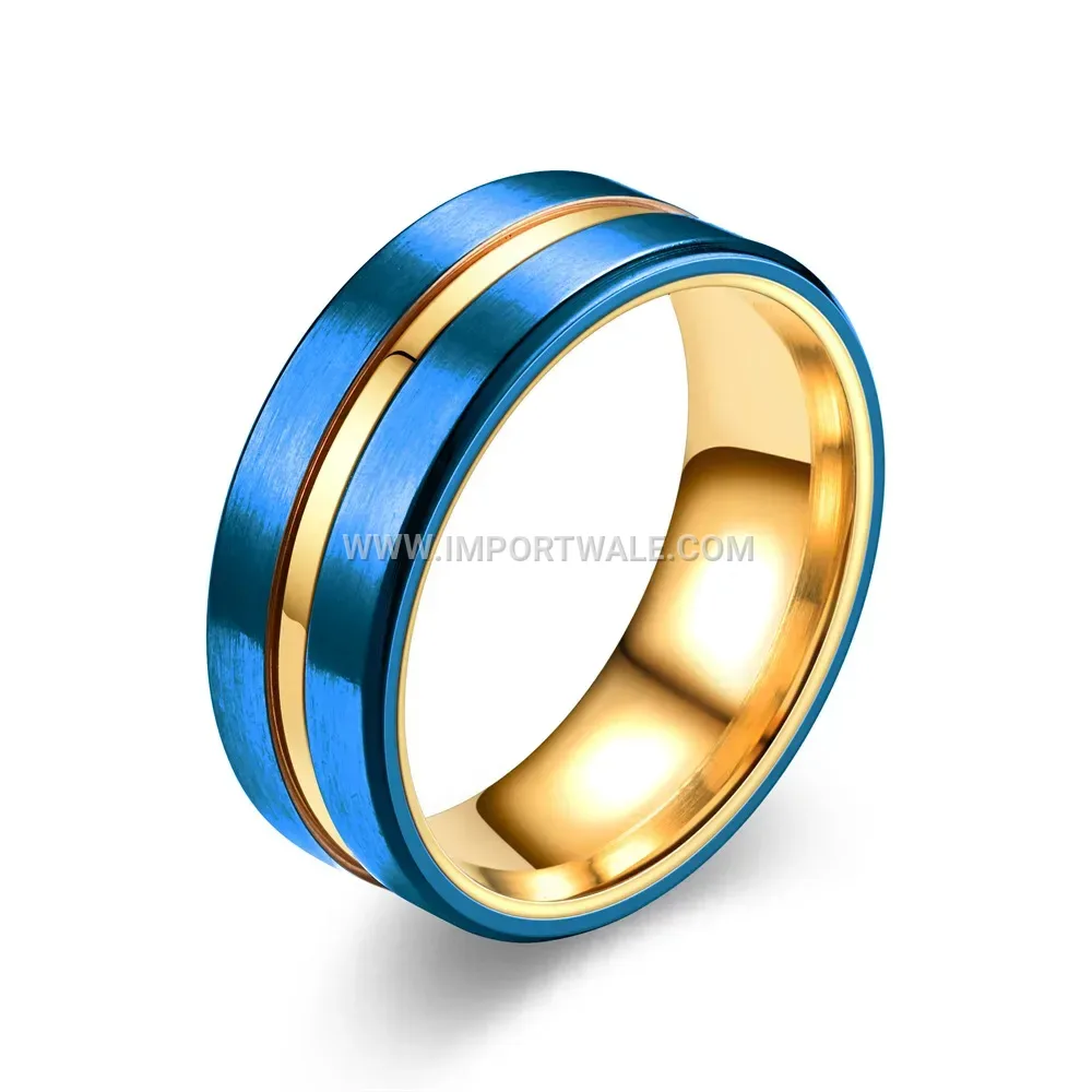Gold Plated Stainless Steel Grooved Ring with Vibrant Colored Band