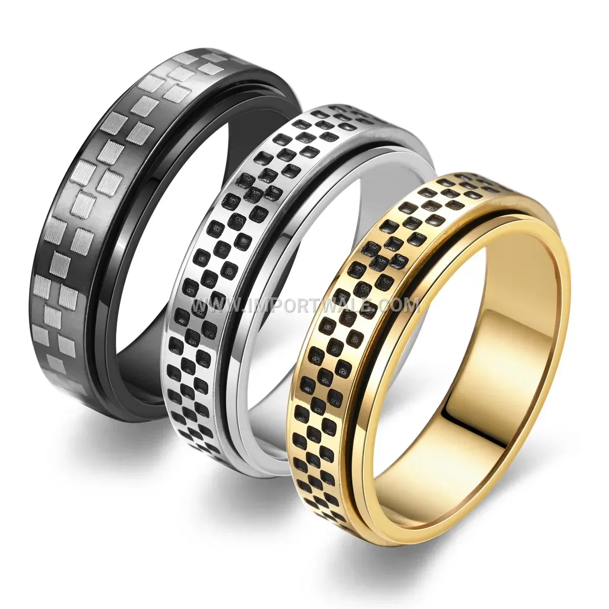 Rotatable Mosaic Stainless Steel Spinner Ring