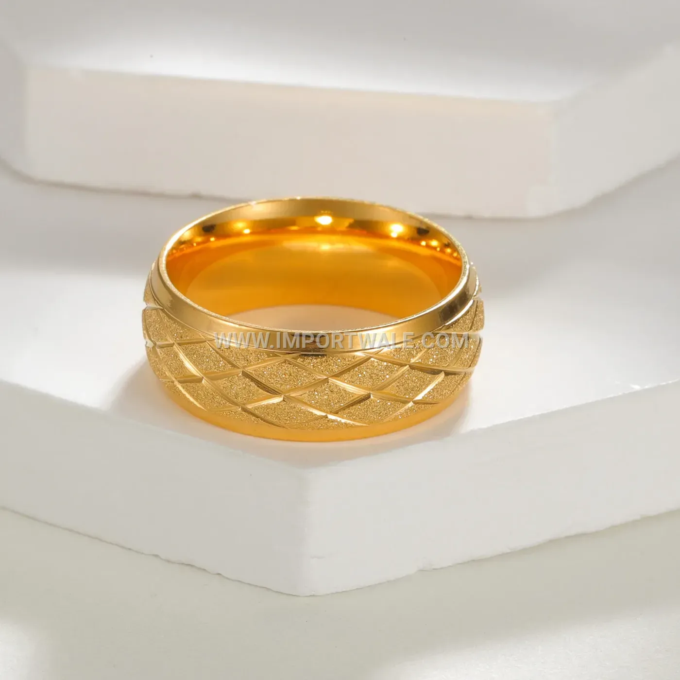 Frosted Geometric Diamond Pattern Stainless Steel Band Ring