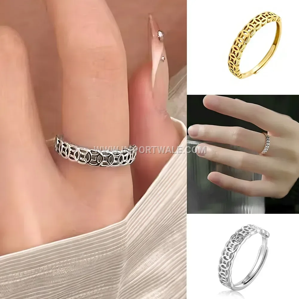 Ancient Coin Adjustable Stainless Steel Open Ring